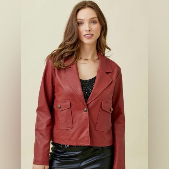 Women’s Red Faux Leather Jacket New size medium by Mystree M-L NEW - Picture 1 of 15